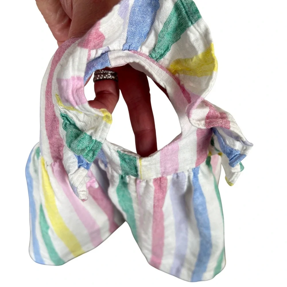 Baby Gap Kids 6-12M Linen Cotton Pastel Stripe Ruffle Sleeve Dress Coastal